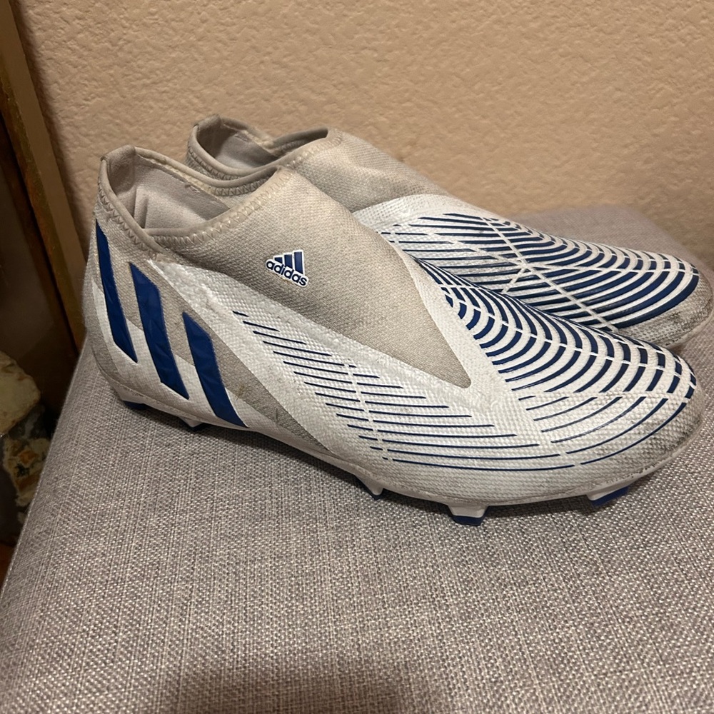 Adidas Predator White and Blue Soccer Cleats